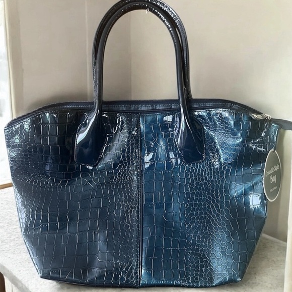 Unbranded Handbags - Elegant Teal Crocodile-Embossed Tote Bag